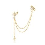 SLUYNZ 925 Sterling Silver Fashion Star Cuff Earring Chain for Women Star Crawler Earring Wrap Earrings (One Earring(Left)-B-Gold Plated)