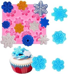 ELINKA Snowflake Fondant Mold Silicone Baking Mold Chocolate Dessert Molds with Snowflake Plunger Cutters Cake Embossing Tools for Cake Decorations