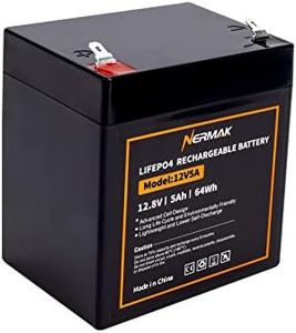 NERMAK 12V 5Ah Lithium LiFePO4 Deep Cycle Battery, 2000+ Cycles Lithium Iron Phosphate Rechargeable Battery for Power Wheels, Fish Finder and More, Built-in 6A BMS