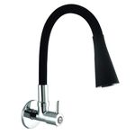 HOUZA Brass Kitchen Sink Tap Faucet with Pull Down Sprayer | Kitchen Tap with 360 Degree Flexible Silicon Swivel Spout | Water Saving Aerated Dual Flow Kitchen Faucet for Sink (Chrome Finish, Black)