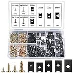 180 Pcs Auto Screw and Nut Clip Kit, Include 90 Car Body Fender Screws & 90 U Type Fastener Clips, Bumper Guard Plate Fixing Clips Bolts and Self Tapping Screws for Car Wheel Undertray Fender