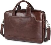 Augus Leather 16" Laptop Briefcase for Men Shoulder BagTravel Messenger Duffle Bags handbag Waterproof Brown With YKK Zipper