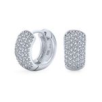 5 Five Row Pave Cubic Zirconia CZ Wide Huggie Hoop Earrings For Women .925 Sterling Silver