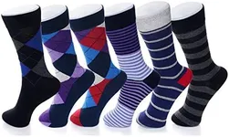 Alpine Swiss Mens Cotton 6 Pack Dress Socks Striped & Argyle Bold Color Pack