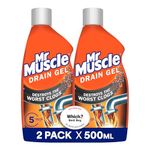 Mr Muscle Drain Unblocker Liquid (2 x 500ml), Sink & Drain Cleaner, Strong & Fast Acting Heavy Duty Drain Gel, Dissolves Clogs, Safe for All Pipes