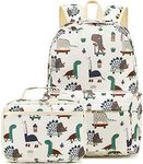 LEDAOU Kids School Backpack with Lunch Box for Boy Kindergarten BookBag School Bag Preschool Kindergarten Toddler Backpack, Dinosaur Beige, Large, Kids Backpack