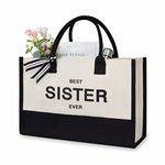 TOPDesign Embroidery Canvas Tote Bag for Women, Sister Birthday Gifts for Big, Little Sister, Soul Sister, Friends Female, Best Friends, Personalized Present Bag, Ideal for Beach, Holiday