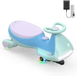 FanttikRide 12V N7 Pro Electric Wiggle Car with Pedal, Rechargeable Battery, 2 in 1 Swing Car, 2 Speed Ride On Toy, Anti-Rollover, Flashing Wheels, Bluetooth, for Ages 3 and Up, 150 Lbs, Glacier Blue