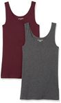 Amazon Essentials Women's 2-Pack Slim-Fit Tank, Burgundy/Charcoal Heather, Large