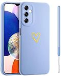 Jeelar ESONG Girls Phone Case for Samsung Galaxy S24 FE,Cute Love-heart Plating Pattern,Shockproof Protective Soft Flexible Silicone TPU Bumper Cover with Wrist Strap for Women Blue