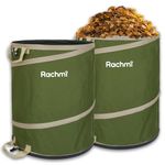 Rachmi 47 Gallon Collapsible Trash Can 2-Pack with Hard Bottom | Extra Large Reusable Yard Leaf Waste Bag Outdoor Pop Up Recycle Bin for Camping, Green