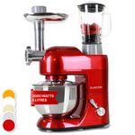 Klarstein Lucia - Stand Mixer, Food Processor and Blender, Meat Grinder, 1300 W, 5 liters, Planetary Mixing System, Mixing Cup, 6-Speed, Various Attachements, Stainless Steel Bowl, Red