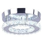 Dixun Contemporary Mini Crystal Chandelier Flush Led Crystal Ceiling Light Finish Chrome Crystal Pendant for Living Room Kitchen Office Bedroom Dining Room Island (White Round)