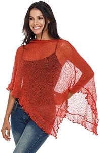 SHU-SHI Womens Sheer Poncho Shrug Lightweight Knit Ruffle Pullover Sweater Top (One Size, Burnt Orange)