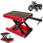 DICN Motorcycle Scissors Lift Jack 1100LBS (0.5 Tons) Capacity with Anti-Slip Widened Rubber Platform, Height Adjustable 3.6in - 15in, Professional Motorbike Motorcycle Jack Stand, Red