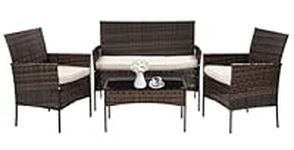 Dopinmin Patio Furniture 4 Piece Patio Set Chairs Wicker Sofa Outdoor Rattan Conversation Sets Bistro Set Coffee Table for Yard Poolside Balcony Backyard Patio and Home，Brown…