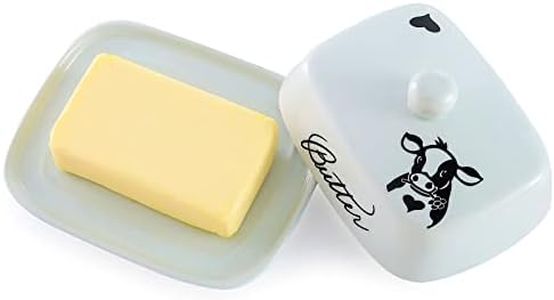 Burriera WW STYLE con manico per 250 g di burro, ceramica di alta qualità, bianco con motivo a testa di mucca nera, porcellana, burriera classica, burriera, contenitore per burro, scatola per burro,