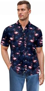 ETHANOL Men Classic Slim Fit Woven Short Sleeve Wrinkle Resistant Print Shirt MSTL46568 2438 Black XL