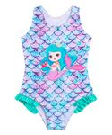 YYDSXK Girls Swimming Costume One Piece, Mermaid One Piece Swimsuit Kids with Cute Mermaid Print, Sleeveless and Ruffles, Swimming Pool, Surfing , Beach Vacation Mermaid Swimming Costume Girls Age 2-7