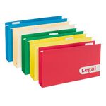 Hanging File Folders with 2" Expansion, Legal Size, Assorted Colors, 25 Folders
