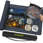 QUOKKA Puzzle Mat Roll Up for Jigsaw Puzzles 1500 pcs | 59” x 37” Portable Grey Carbon Non-Slip Rubber Bottom with 3 mm Polyester Top | Storage Bag, Foam Tubes, 3 Hook & Loop Fastener Straps