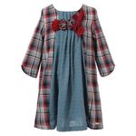 Richie House Girls' Plaid Dress with Essembled Flowers RH1710-12M Blue