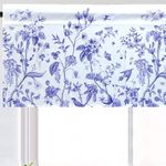 LeLehome Window Curtain Valance, 18" L X 54" W Linen Blue Flowers Sketch Pattern Floral Rod Pocket for Kitchen Bathroom Bedroom Home Decor 1 Panel