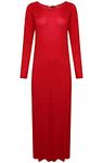 STAR FASHION Women’s Long Sleeve Maxi Dress Stretchy Ladies Plain Jersey Round Neck Casual Style Plus Size UK 8-26 Red