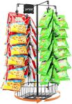 GADFISH Chip Rack Display Stand with Basket, 4-Row 56 Clips Snack Retail Display Rack, 360° Rotation Black Chip Holder Candy Display Rack Organizer for Pantry, Party, Countertop, Concession Stand.