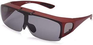 Bestum Driving Glasses Wraparounds Polarized Fitover Sunglasses (Red, Grey)