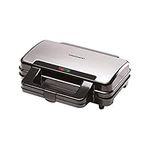 Daewoo Deep Fill 4 Slice Sandwich Maker with Extra Deep and Easy to Clean Non-Stick Ceramic Plates, Automatic Temperature Control, 900W, Silver and Black