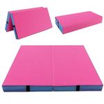 SPOTRAVEL 4FT Folding Gymnastics Mat, 10CM Thick Foam Tumbling Mats with Carrying Handles, PU Leather Crash Mat Exercise Floor Mat for Yoga, Stretching, Aerobics, Home & Gym (Pink)