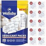 Wallaby 2 gram (20 Packets) Food Safe Pure White Silica Gel Desiccant Dehumidifier Packs - Rechargeable & Coated Moisture Absorbers - Protects Against Moisture Damage - (Packed in 10x Sets of 2)
