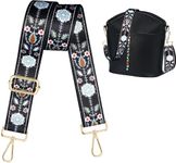 Lyrovo Adjustable Purse Strap Replacement for Women, 1.5" Wide Crossbody Shoulder Strap Boho Handbag Strap(Flower Black)