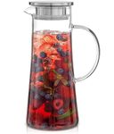 TIENER Borosilicate Glass 1.3 LTR Water Jug with Handle, Juice Beverage Carafe with Stainless Steel Lid, Big Glass Iced Tea Pitcher, 1 Pcs Set (Borosilicate 1.3 Liter Stright)