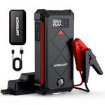 Acmount P100 6000A Booster Pack, 12V Portable Jump Starter for Car Battery for 12.0L Gas & 10.0L Diesel Engines, Multifunctional Power Pack with LED Flashlight, Safety Hammer & Compass