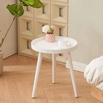 Apicizon Round White Side Table, Tray Nightstand Coffee End Table for Living Room, Bedroom, Small Spaces, Easy Assembly Bedside Table, 15 x 18 Inches