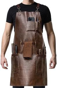 SYOKAMI Leather Chef Cooking Apron for Men, Cross Back Apron for All-Day Comfort, Waterproof Apron with Multiple Pockets, Great for Kitchen, Baking, BBQ, Butcher Work or Crafts, Ideal Gift