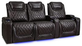 Valencia Oslo Home Theater Seating | Premium Top Grain Italian Nappa 11000 Leather, Power Recliner, Power Headrest, LED Lighting (Row of 3 Loveseat Left, Dark Chocolate)