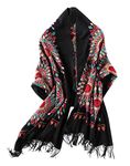 Urban CoCo Women's Embroidered Oversize Tassel Shawl Scarf, Black, One Size