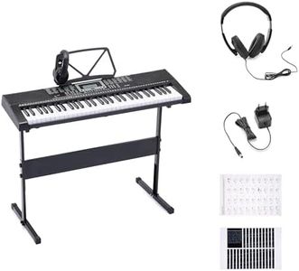Amazon Basics Clavier de piano numérique portable 61 touches Haut-parleurs et chansons intégrés Prise européenne, 93 x 30.4 x 9.32 cm (L x l x H), Noir