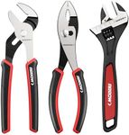 ARROW 3-Piece Pliers and Wrench Set, Includes 8 Inch Slip Joint, Groove Joint Pliers & Adjustable Wrench, Comfortable Ergonomic Anti-slip Handle for Basic Repairs