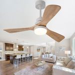 Ceversa 42 Inch Solid Wood Ceiling Fan with Light and Remote Control,3 Blades Real Natural Wooden Ceiling Fan Craftmade Quite for Living Room Bedroom Farmhouse Indoor Outdoor Office