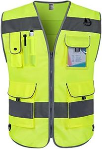 TCCFCCT Hi Vis Vest 9 Pockets High Visibility Reflective Safety Vest for Men Women, Safety Construction Vest with Reflective Strips, Meets ANSI/ISEA Standards, (Yellow, Medium)