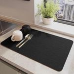 YQBFTC Super Absorbent Draining Mat for Kitchen Counter, 30x40cm Dish Drying Mat Non-Slip Rubber Backed Kitchen Counter Mat, Quick Drying Coffee Machine Mat for Drainer Bar Worktop(Black)