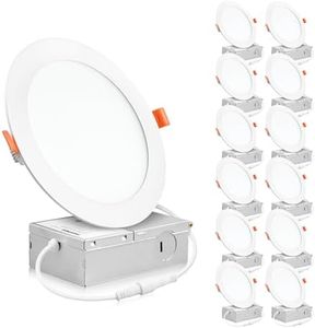 PARMIDA (12 Pack) 6 Inch Ultra-Thin LED Recessed Ceiling Light with Junction Box, 12W, Dimmable Canless Wafer Slim Panel Downlight, IC Rated, ETL-Listed - 5000K