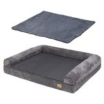 Extra Large Dog Sofa Bed: Memory Foam Orthopedic Pet Mattress Cushion - Waterproof Bolster Dog Couch with Pillow and Washable Cover Grey XXL (120X90cm)