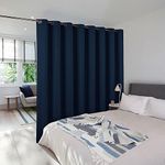 NICETOWN Room Dividers Curtain Screens Partitions, Premium Heavyweight Laundry Room Divider for Office, Vintage and Sliding Room, Including 16 Silver Ring Top (Navy, 1 Panel, 15ft Wide x 7ft Long)