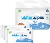 WaterWipes Plastic-Free Original 99.9% Water Based Wipes, Unscented & Hypoallergenic for Sensitive Skin, 180 Count (3 packs), Packaging May Vary