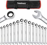 Towallmark 14-Piece Wrench Set, Ratcheting Wrench Set, Metric 6-19mm, Fixed Head Ratcheting Combination Wrenchs, Chrome Vanadium Steel with Storage Bag for truck/garage projects, etc.